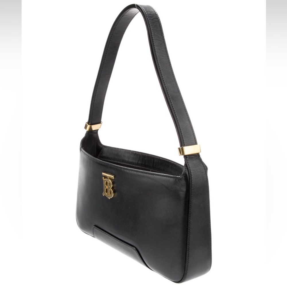 Burberry Black Leather TB Monogram Shoulder Bag Purse - Picture 2 of 14